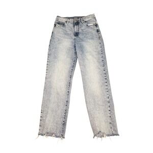 Old Navy The Sky High Straight Jeans Acid Wash Distressed Raw Hem High Rise 6